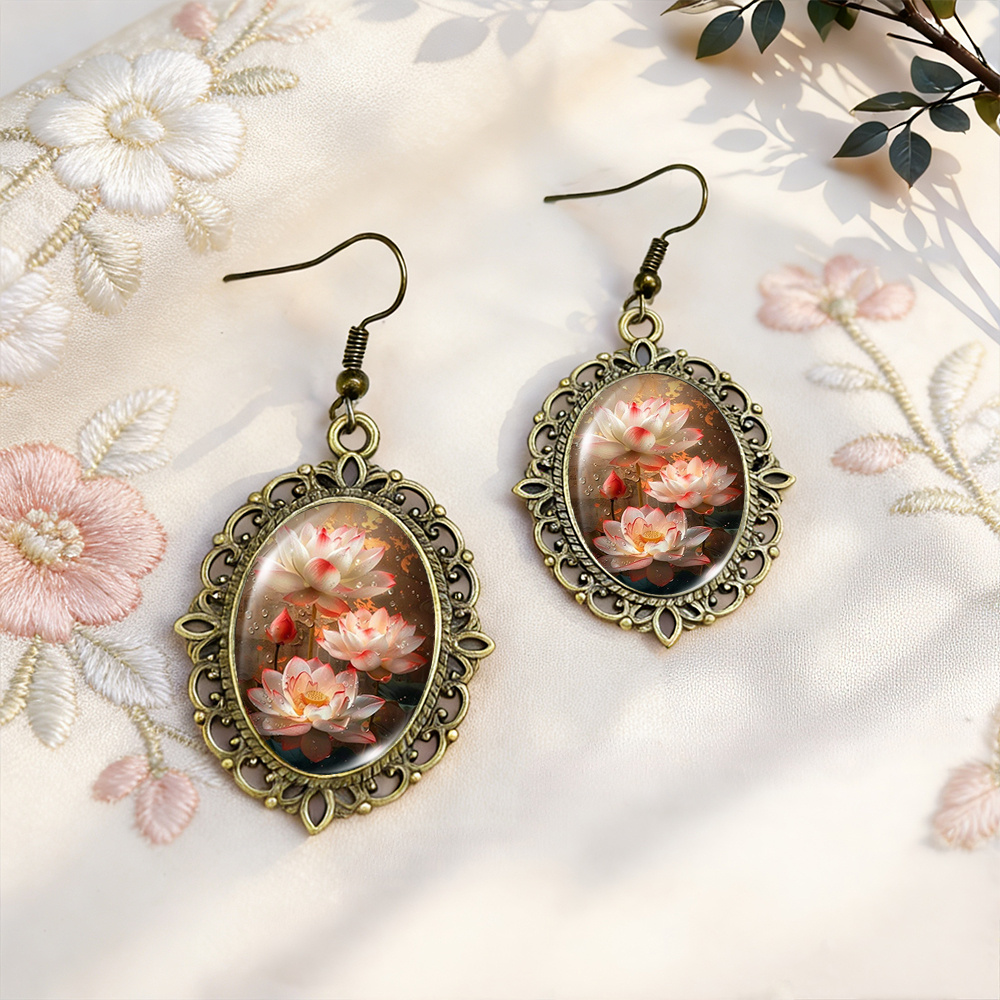 Minimalist Lace Earrings with Blooming Lotus Flowers
